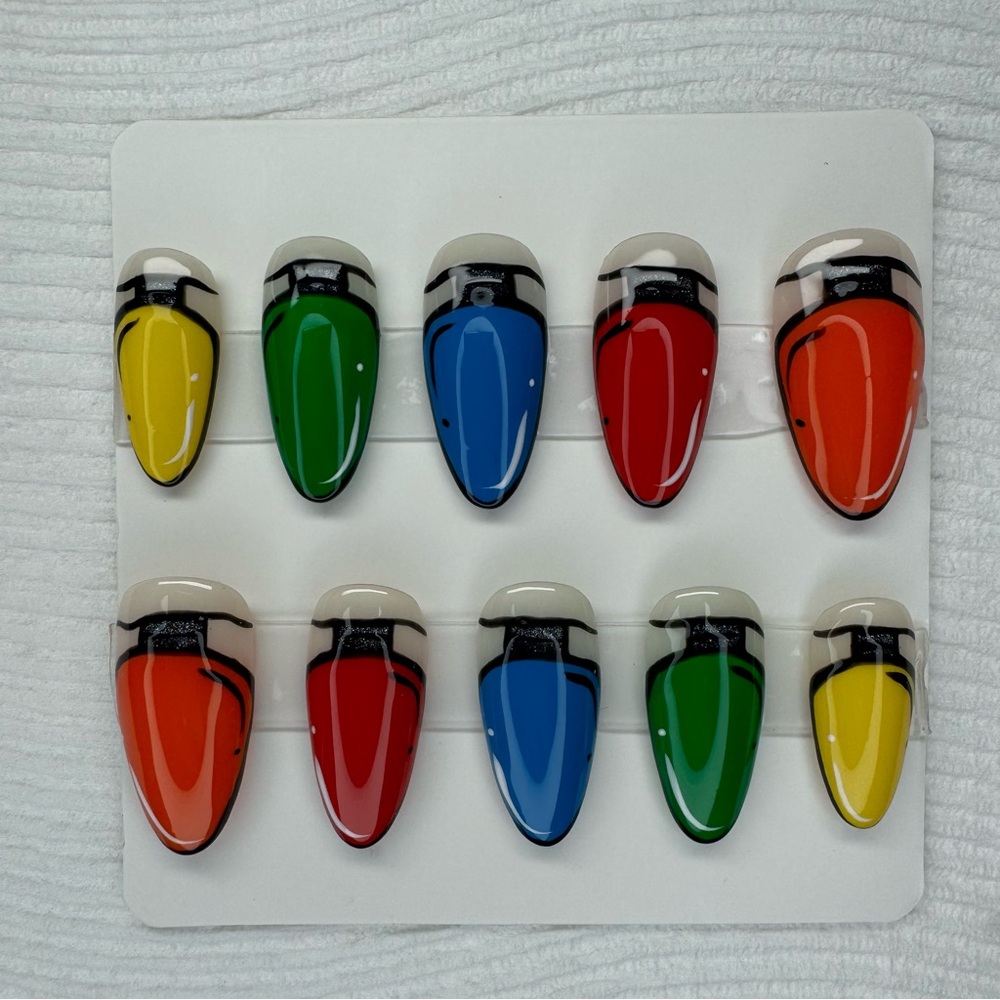 Press on Medium length large size Christmas light nails